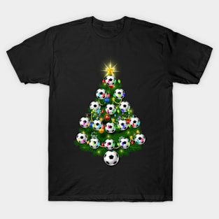 Soccer Balls Christmas Tree lights Xmas Gift Holiday T-Shirt